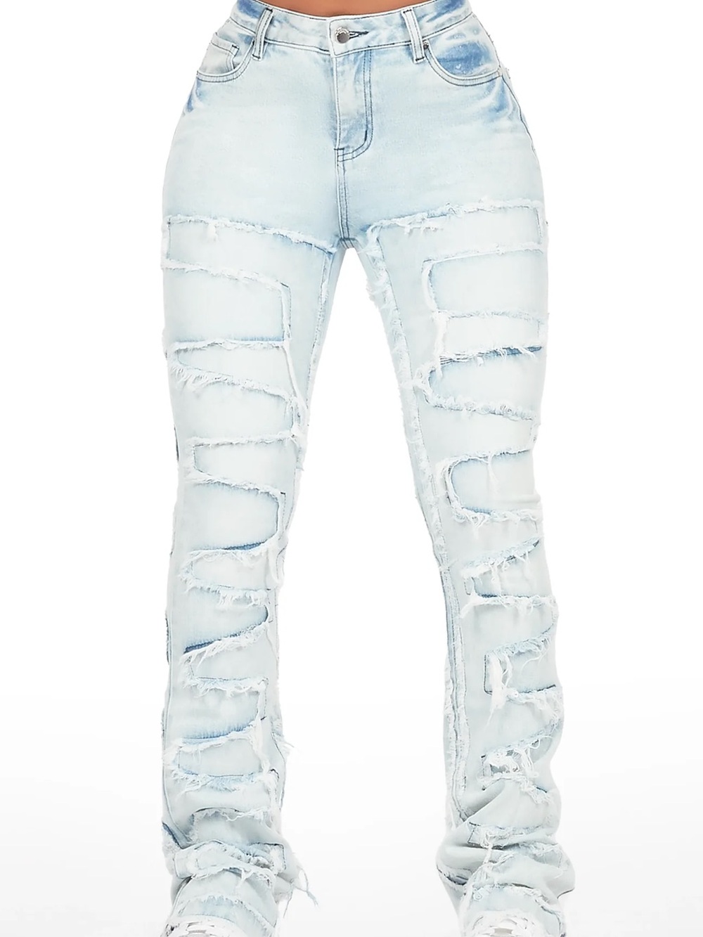 Rockstar Original Zariyah Light Wash Stacked Flare Distressed Denim Jeans